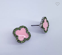 Load image into Gallery viewer, Pink Clover Rhinestone Earrings

