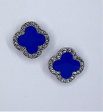 Load image into Gallery viewer, Blue Clover Rhinestone Earrings
