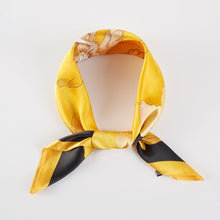 Load image into Gallery viewer, Mustard Flower Printed Square Silky Satin Bandana Scarf
