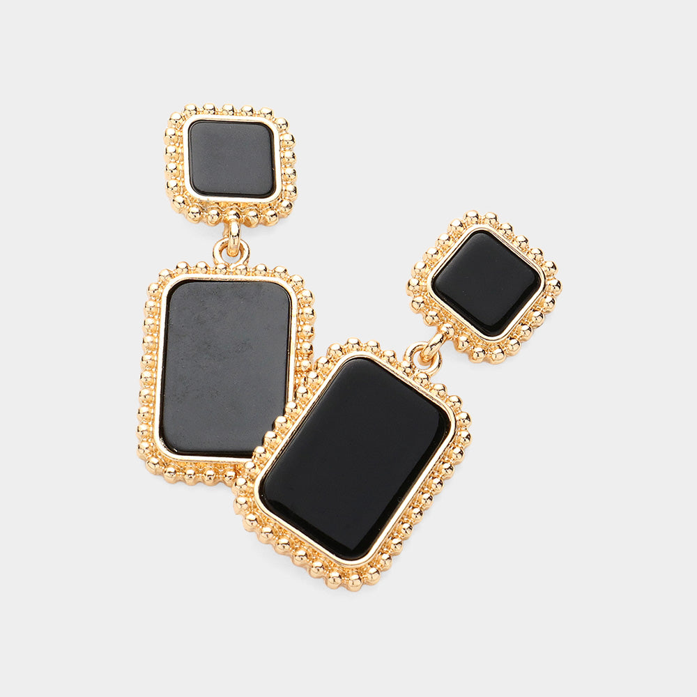 Black Rectangle Natural Stone Dangle Earrings