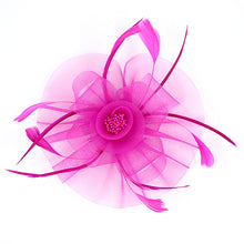 Load image into Gallery viewer, Fuchsia Feather Mesh Flower Fascinator / Headband
