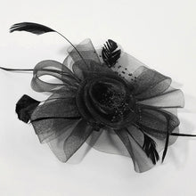 Load image into Gallery viewer, Flower Feather Pearl Mesh Bow Fascinator / Headband (Multiple Colors)
