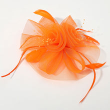 Load image into Gallery viewer, Flower Feather Pearl Mesh Bow Fascinator / Headband (Multiple Colors)
