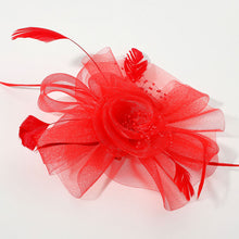 Load image into Gallery viewer, Flower Feather Pearl Mesh Bow Fascinator / Headband (Multiple Colors)
