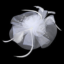 Load image into Gallery viewer, Flower Feather Pearl Mesh Bow Fascinator / Headband (Multiple Colors)
