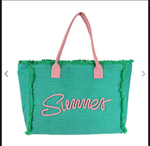 Load image into Gallery viewer, Summer Message Embroidered Fringe Canvas Tote Beach Bag
