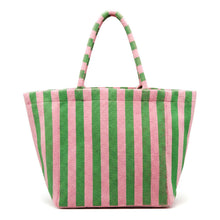 Load image into Gallery viewer, Pink &amp; Green Striped Terry Tote Bag
