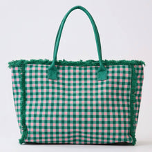 Load image into Gallery viewer, Pink &amp; Green Terry Cloth Frayed Shoulder Tote Bag
