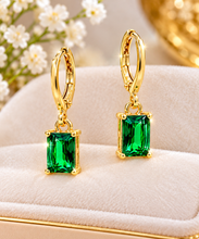Load image into Gallery viewer, Dainty Gold Hoop with Green Stone

