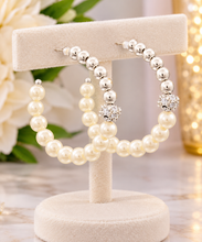 Load image into Gallery viewer, Pearl &amp; Silver Hoop Earrings
