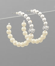 Load image into Gallery viewer, Pearl &amp; Silver Hoop Earrings
