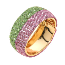Load image into Gallery viewer, Pink and Green Wide Rhinestone Paved Hinged Evening Bangle Bracelet
