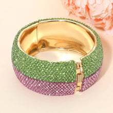 Load image into Gallery viewer, Pink and Green Wide Rhinestone Paved Hinged Evening Bangle Bracelet

