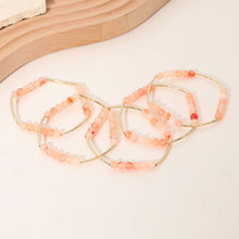 Load image into Gallery viewer, Peach 5PCS -Round Ball Curved Textured Bar Beaded Stretch Multi Layered Bracelets
