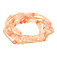 Load image into Gallery viewer, Peach 5PCS -Round Ball Curved Textured Bar Beaded Stretch Multi Layered Bracelets
