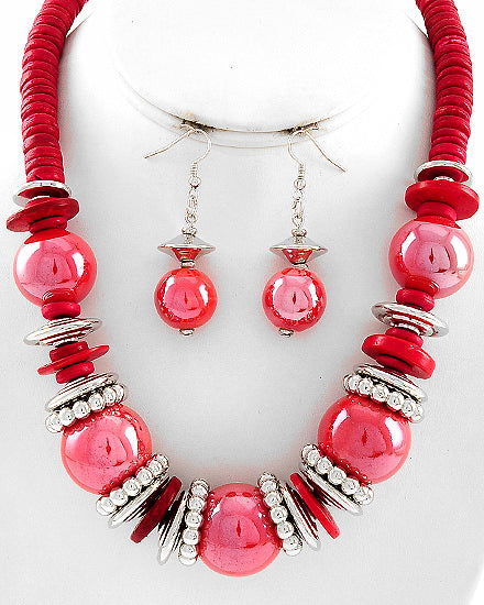 Red Bead Collar Fashion Necklace Set