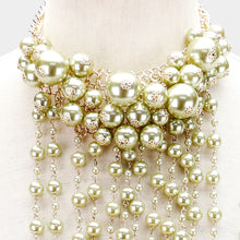 Load image into Gallery viewer, Gold, Olive Green Pearl Cluster Vine Statement Necklace Set
