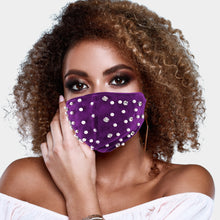 Load image into Gallery viewer, Purple Pearl Stone Embellished Fashion Mask
