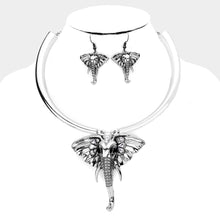 Load image into Gallery viewer, Antique Silver Pearl Stone Embellished Elephant Pendant Necklace
