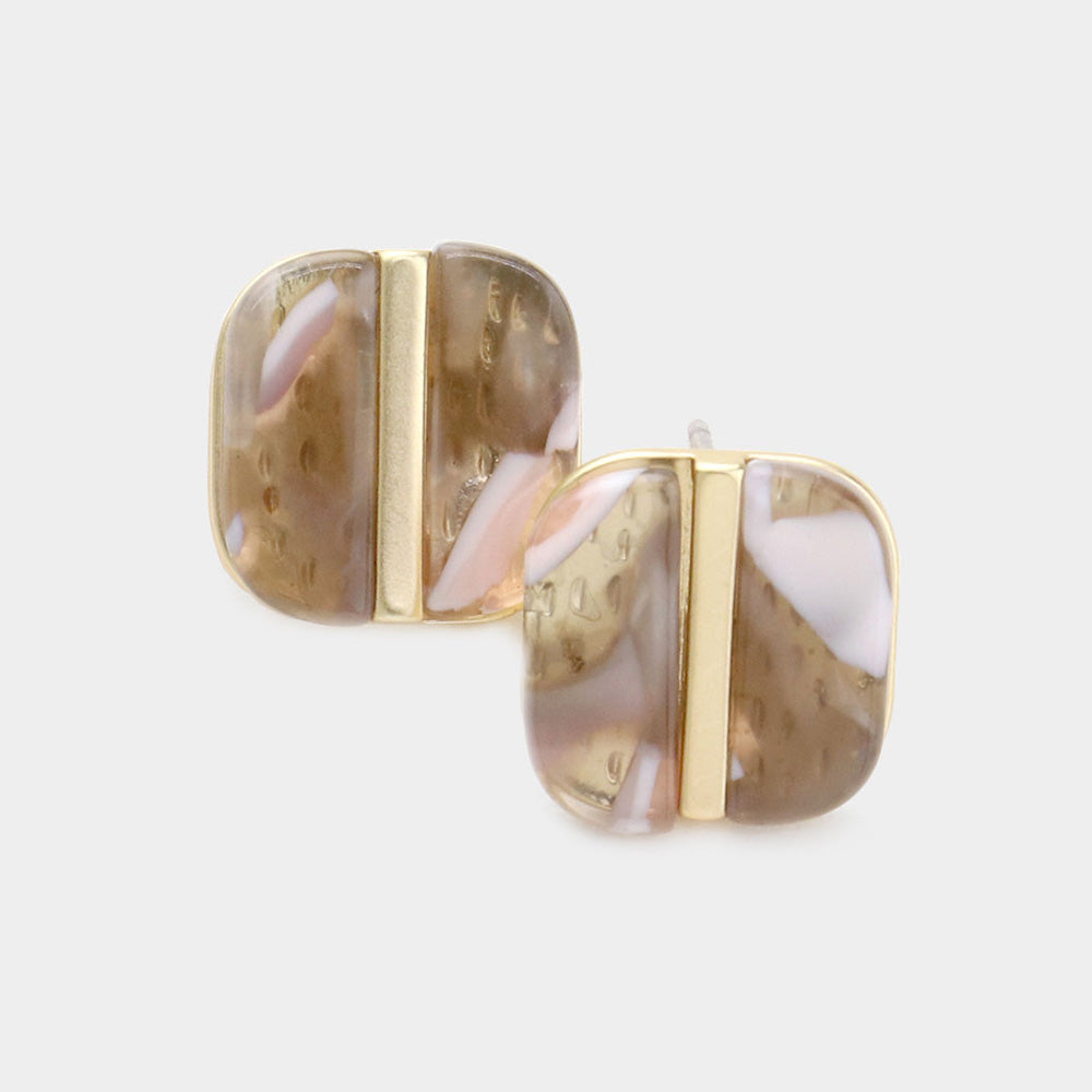 Gray Celluloid Acetate Curved Square Stud Earrings