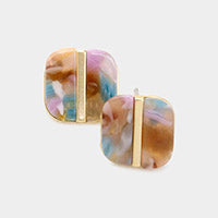 Pink Celluloid Acetate Curved Square Stud Earrings