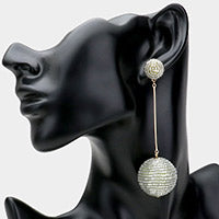 Silver Metal Bar Beaded Ball Dangle Earrings