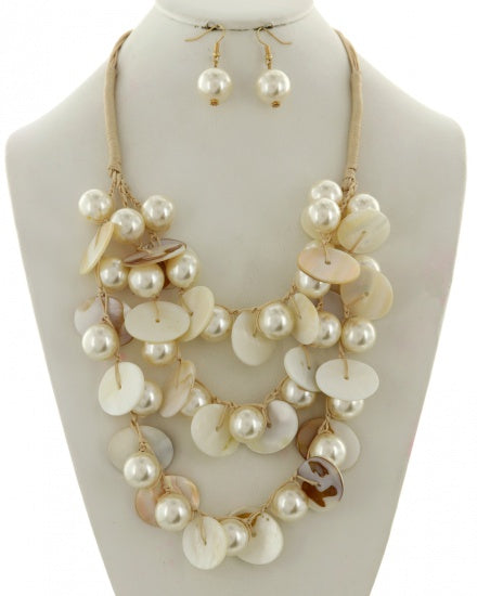 Pearl - Synthetic Shell Multi Strand Necklace & Earring Set