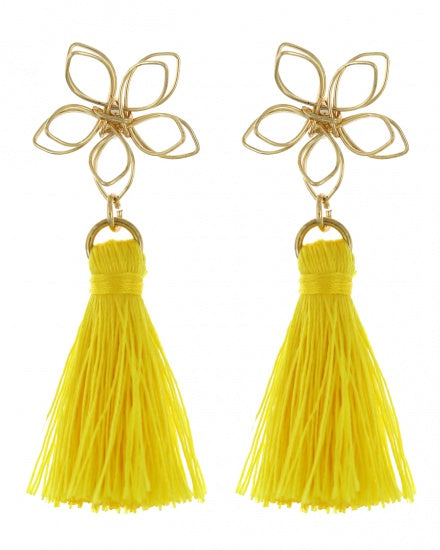 Yellow Flower Thread Tassel Earring Set