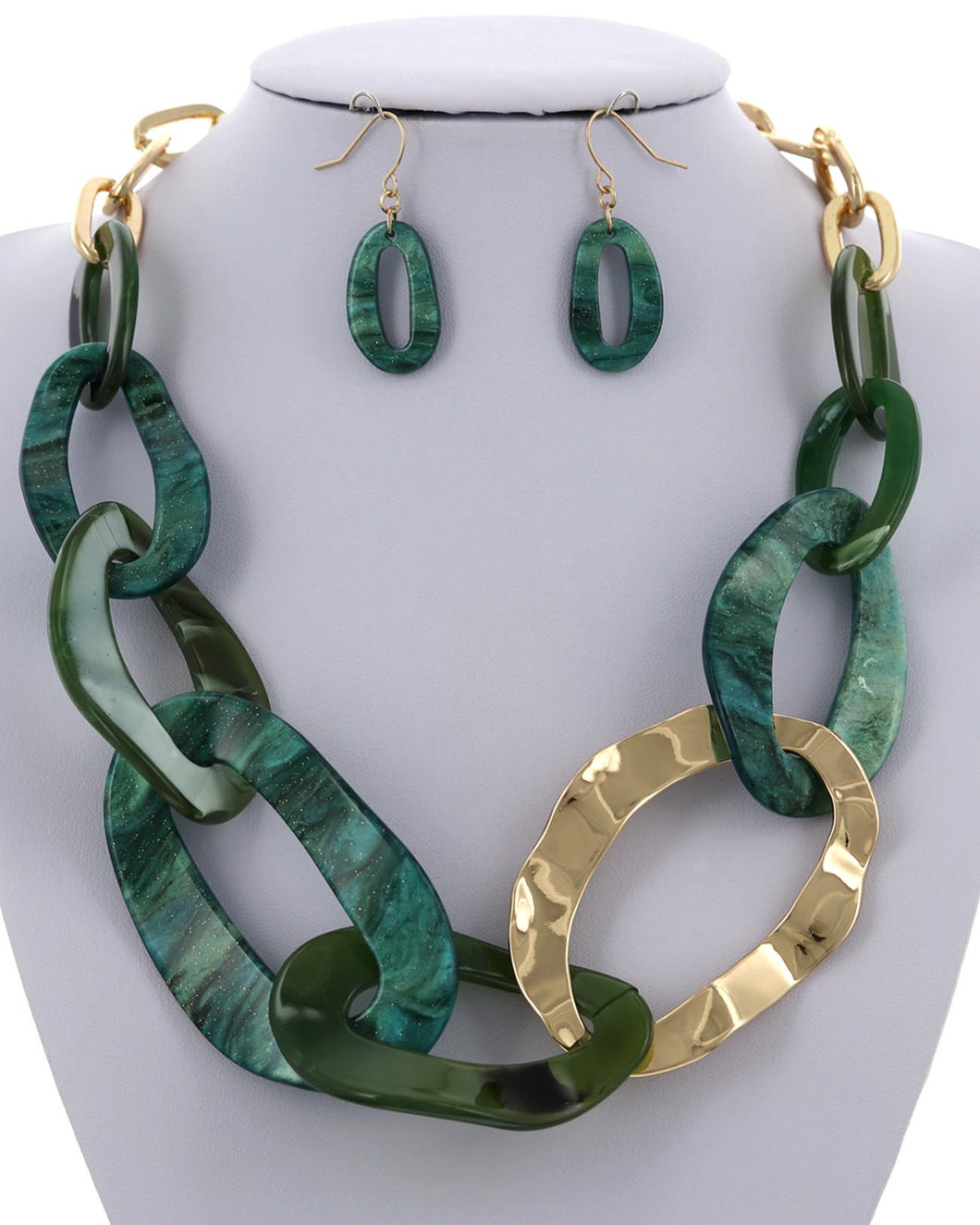 Green Acetate Link Necklace & Earring Set