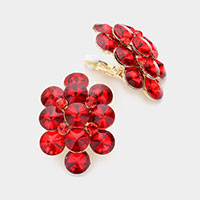 Red Bubble Stone Cluster Clip On Evening Earrings