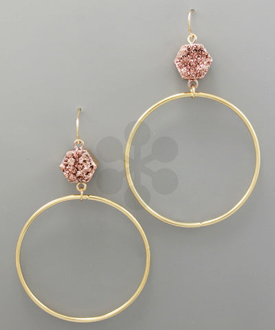 Rose Gold/Gold Hexagon Druzy Ring Earrings