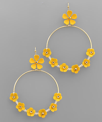 Mustard/GD Color Coat Flowers Hoop Earrings
