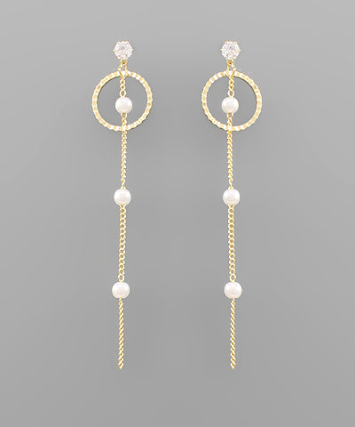 Gold/Cream Pearl with Rhinestone Stud Dangle Earrings