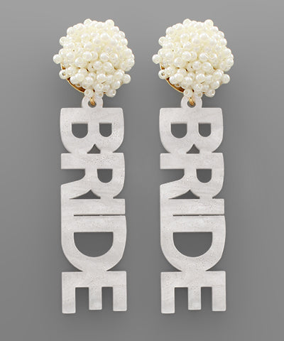 White Pearl Cluster Bride Dangle Earrings
