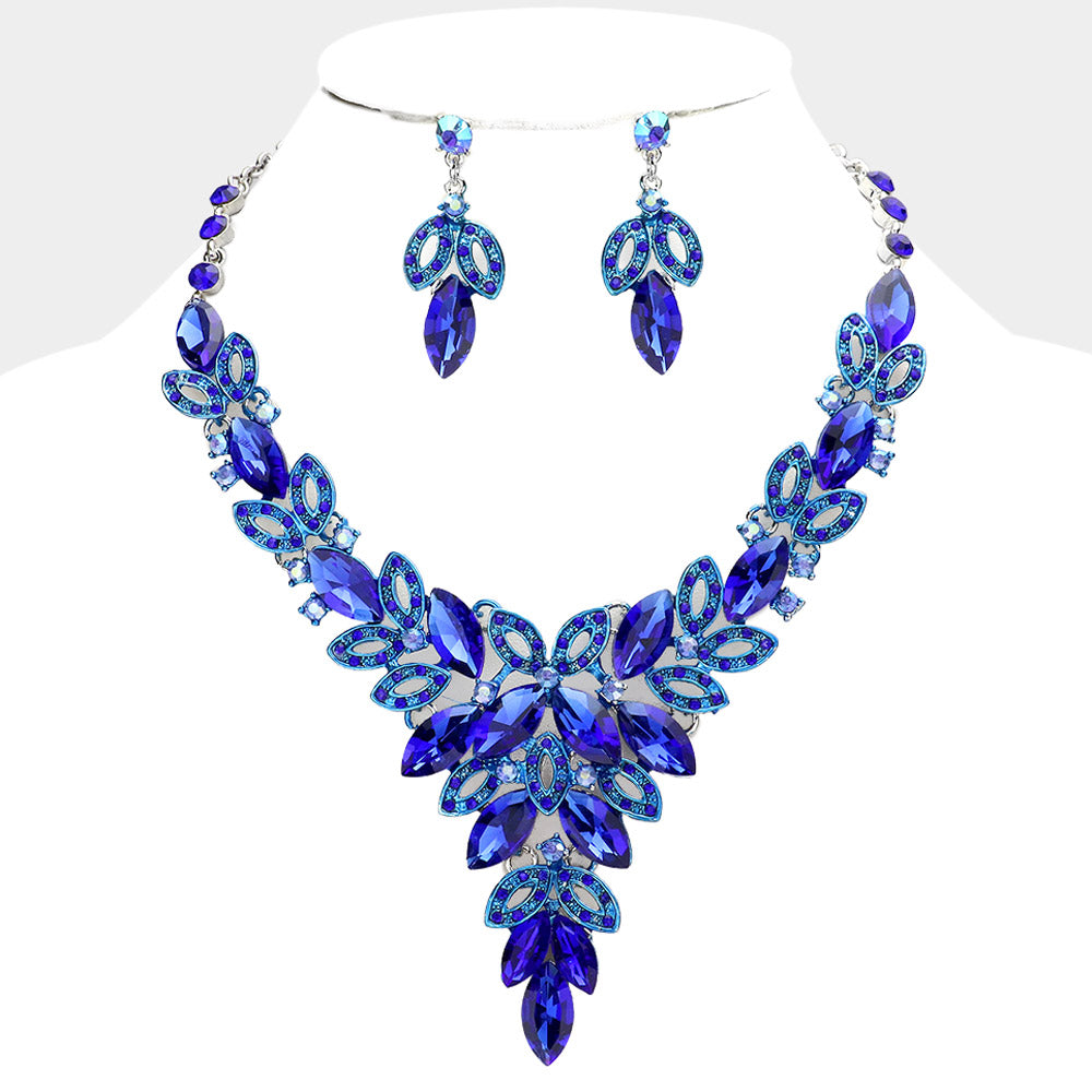 Royal Blue Embellished Evening Necklace
