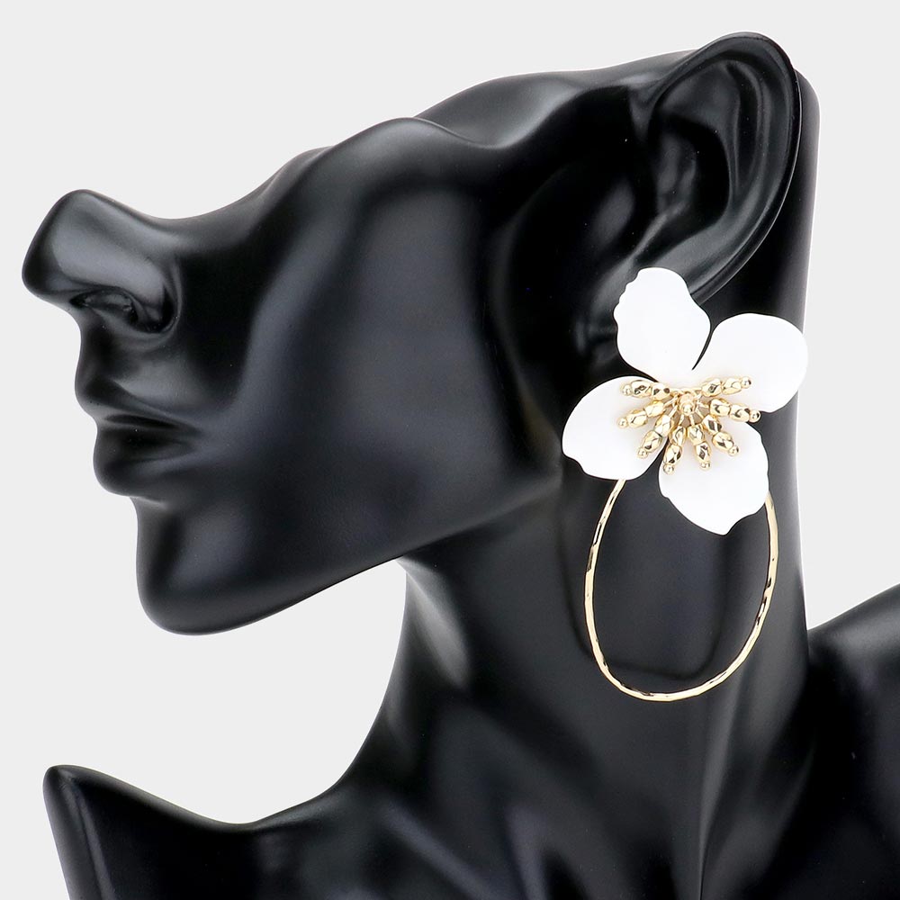 Bloom Flower Open Teardrop Link Earrings