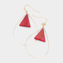 Load image into Gallery viewer, Gold Triangle Natural Stone Open Metal Teardrop Dangle Earrings

