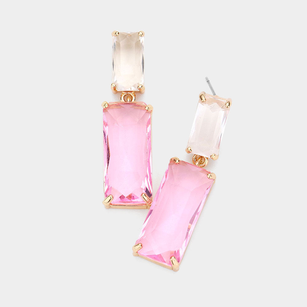 Double Lucite/Pink Rectangle Link Dangle Earrings