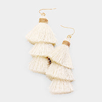 Load image into Gallery viewer, Triple Layered Thread Tassel Worn Gold Dangle Earrings
