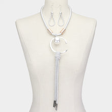 Load image into Gallery viewer, Silver Pearl Abstract Metal Accented Cord Long Drop Necklace
