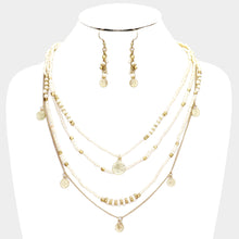 Load image into Gallery viewer, Gold &amp; White Multi Bead Round Metal Layered Necklace
