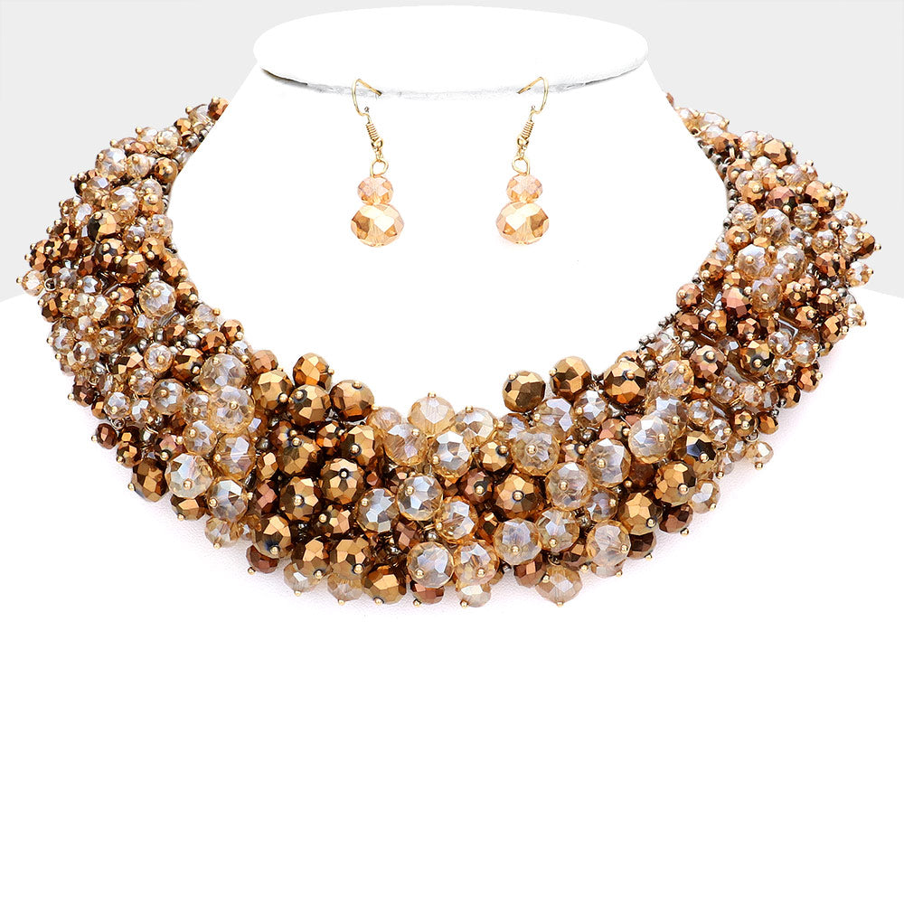 Gold Natural Stone Faceted Beaded Collar Necklace