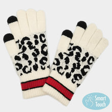 Load image into Gallery viewer, Leopard Patterned Striped Cuff Knit Smart Gloves - Ready to Wear
