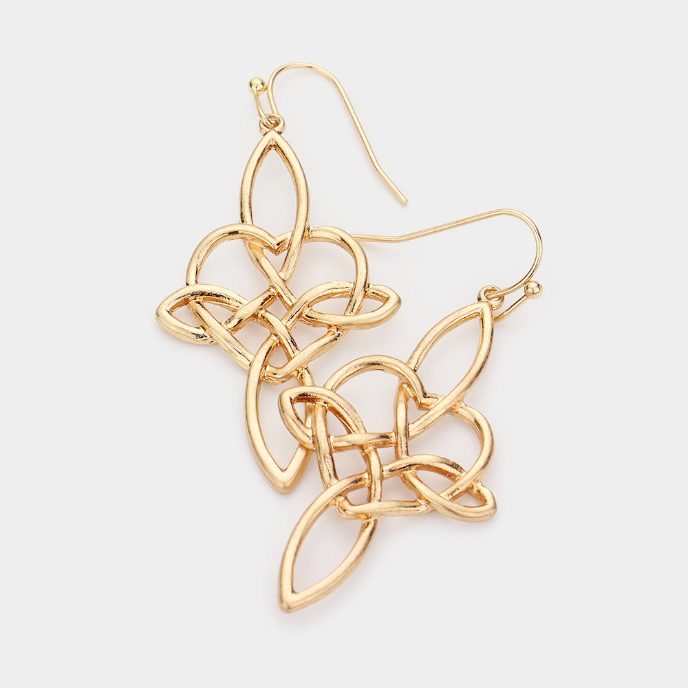 Worn Gold Abstract Metal Dangle Earrings