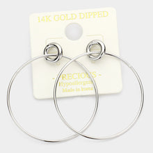 Load image into Gallery viewer, Silver 14k White Gold Dipped Double Open Metal Circle Link Dangle Earrings
