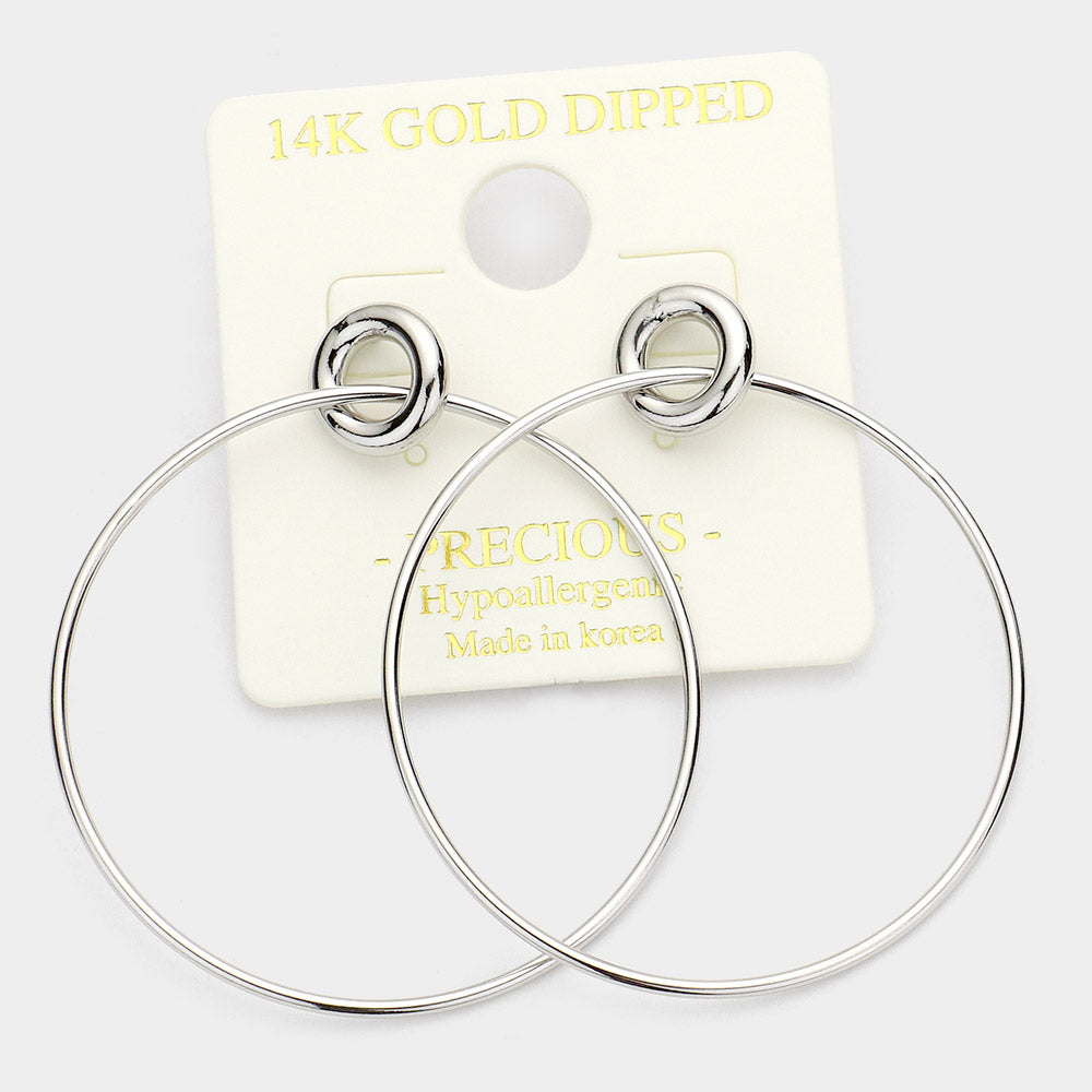 Silver 14k White Gold Dipped Double Open Metal Circle Link Dangle Earrings