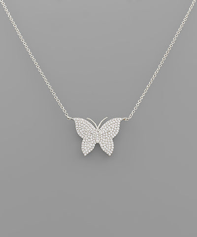 Rhodium/Clear CZ Butterfly Necklace