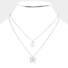 Load image into Gallery viewer, Silver Celluloid Acetate Butterfly Pendant Double Layered Necklace
