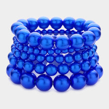 Load image into Gallery viewer, Royal Blue 5pcs - Pearl Strand Stretch Bracelets
