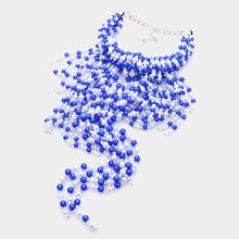 Load image into Gallery viewer, Royal Blue Pearl Strand Fringe Bib Necklace

